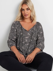 Yours Curve Black Paisley Boho Top - Image 1 of 5