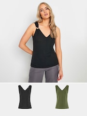 Long Tall Sally Black V-Neck Hardwear Ribbed Vests 2 Pack - Image 1 of 8