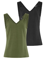Long Tall Sally Black V-Neck Hardwear Ribbed Vests 2 Pack - Image 6 of 8