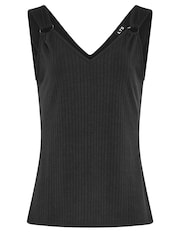 Long Tall Sally Black V-Neck Hardwear Ribbed Vests 2 Pack - Image 8 of 8