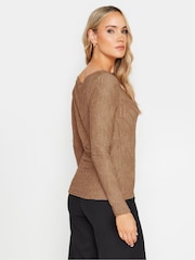 Long Tall Sally Natural Chrome Textured Slash Neck Top - Image 3 of 5