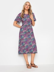 Long Tall Sally Black Bright Ditsy Flutter Sleeve Midi Dress - Image 1 of 5