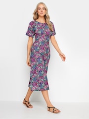 Long Tall Sally Black Bright Ditsy Flutter Sleeve Midi Dress - Image 2 of 5