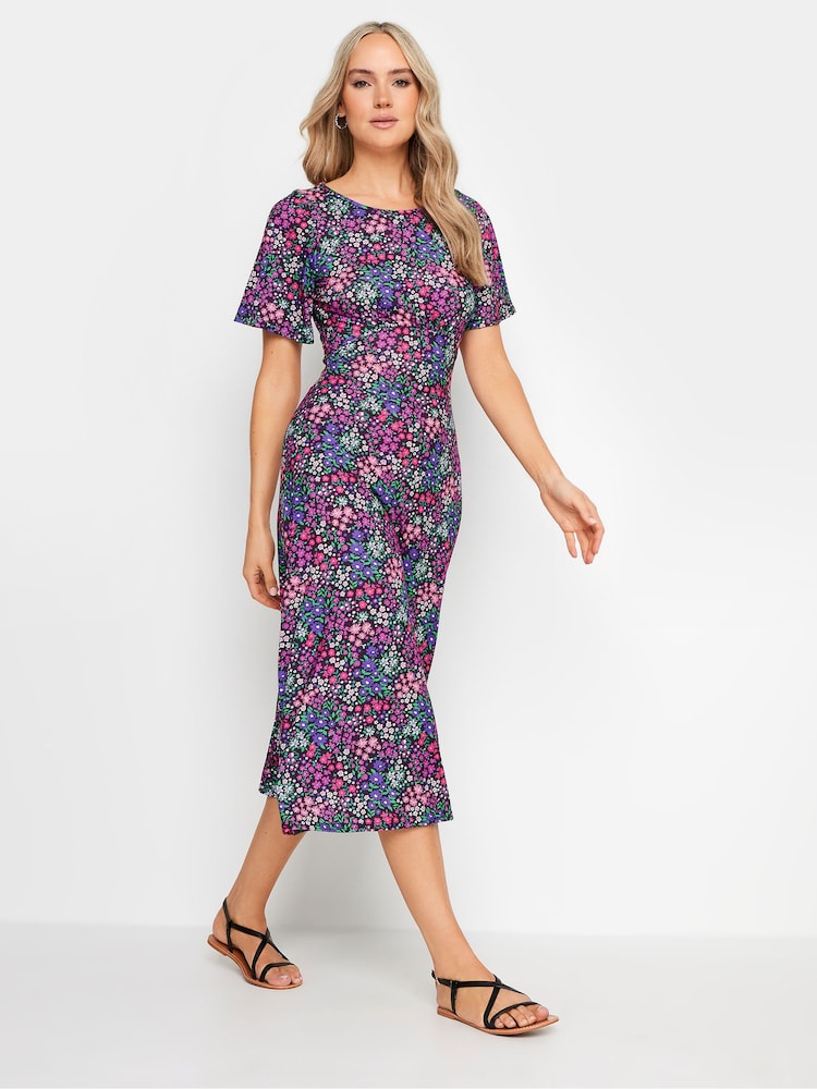 Long Tall Sally Black Bright Ditsy Flutter Sleeve Midi Dress - Image 2 of 5