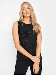 Long Tall Sally Black Floral Burnout Sleeveless Vest - Image 1 of 5