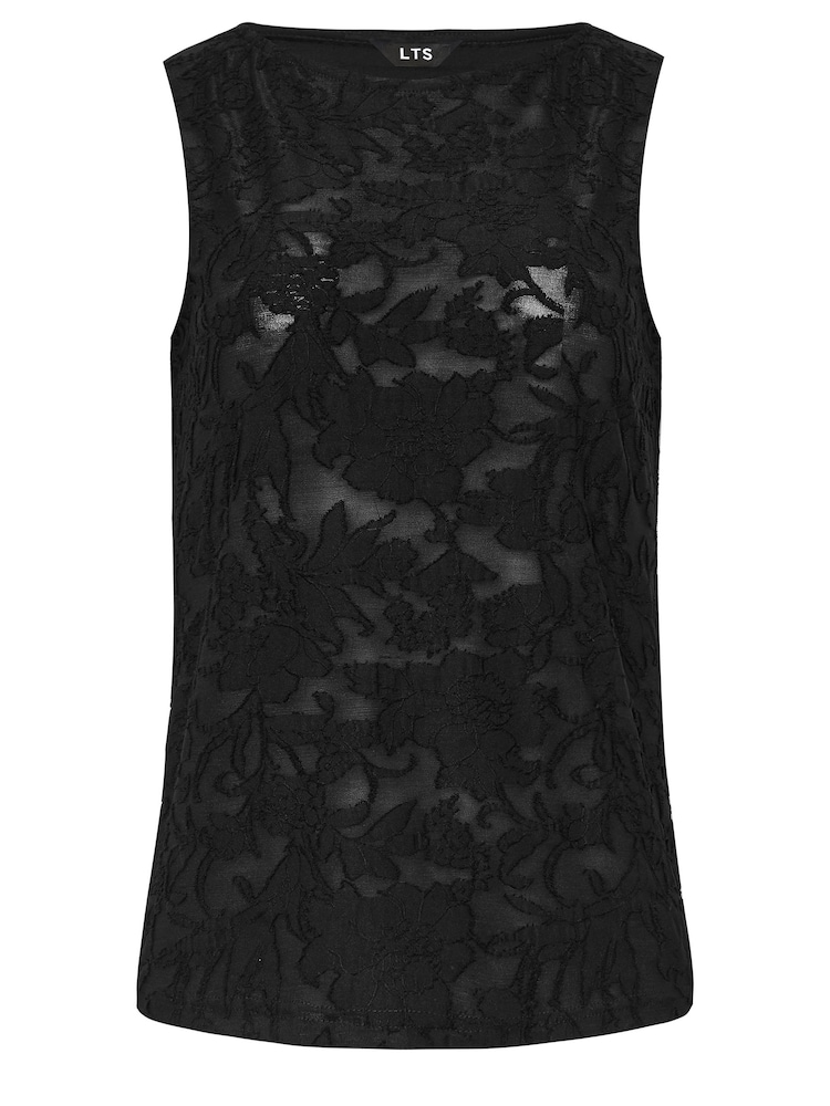 Long Tall Sally Black Floral Burnout Sleeveless Vest - Image 5 of 5