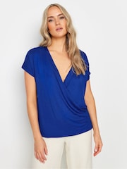 Long Tall Sally Blue Short Sleeve Wrap Top - Image 1 of 5