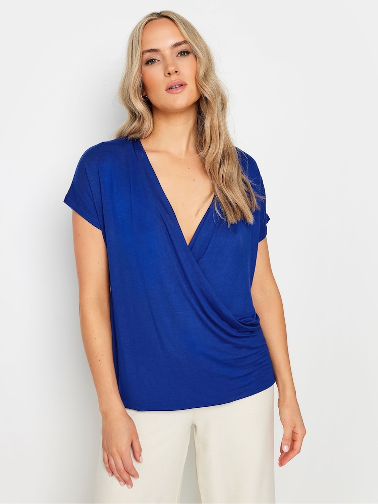 Long Tall Sally Blue Short Sleeve Wrap Top - Image 1 of 5