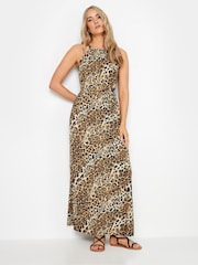 Long Tall Sally Brown Animal Halter Neck Maxi Dress - Image 1 of 5
