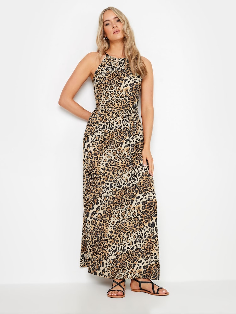 Long Tall Sally Brown Animal Halter Neck Maxi Dress - Image 1 of 5