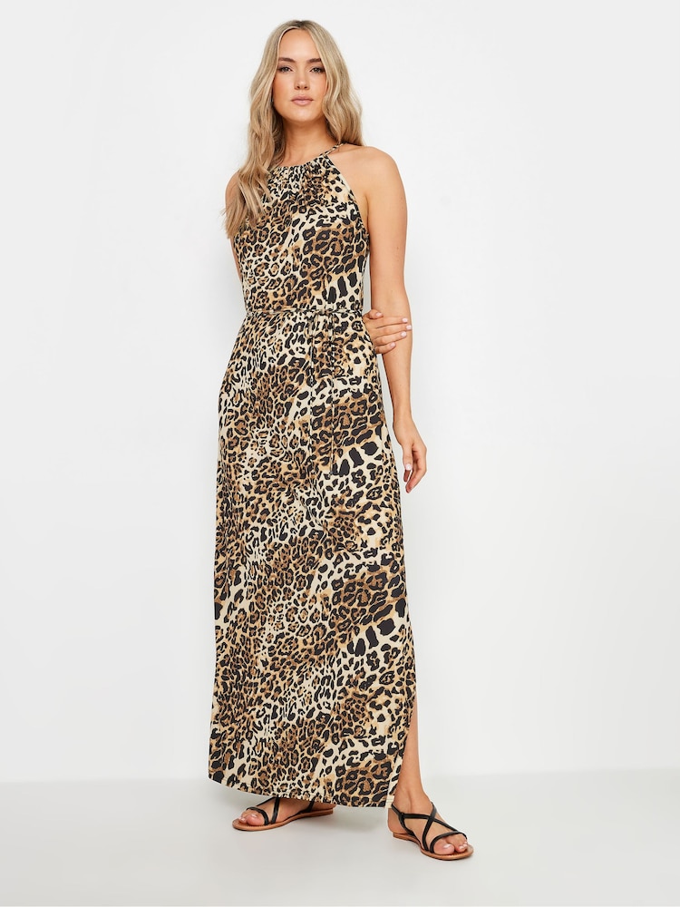 Long Tall Sally Brown Animal Halter Neck Maxi Dress - Image 2 of 5