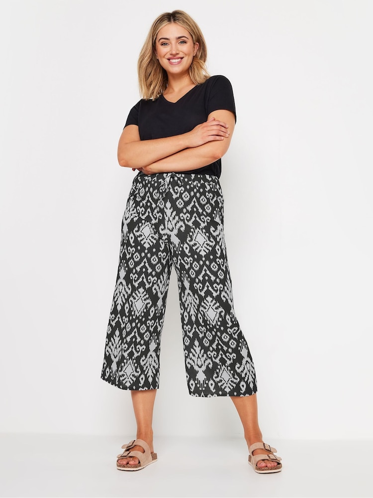 M&Co Black Tile Print Bubble Crepe Trousers - Image 1 of 5