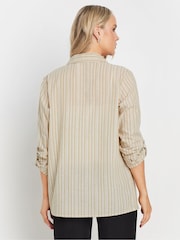 Long Tall Sally Natural Stripe Long Sleeve 100% Cotton Shirt - Image 4 of 6