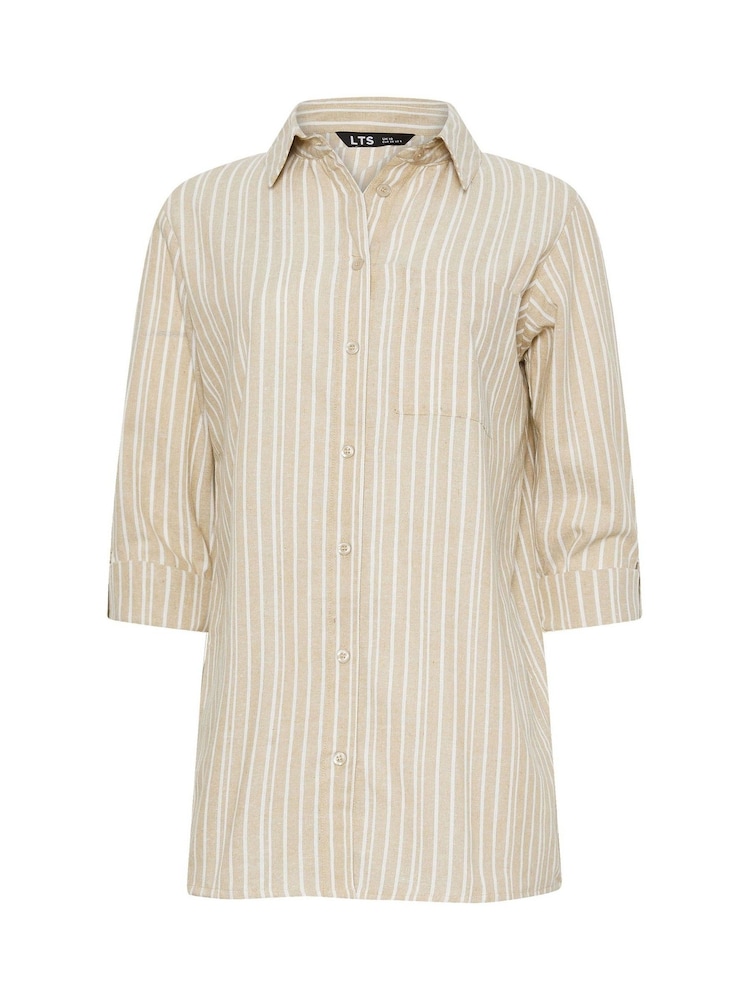 Long Tall Sally Natural Stripe Long Sleeve 100% Cotton Shirt - Image 6 of 6