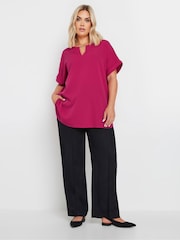 Yours Curve Pink Trim Neck Short Sleeve Blouse - Image 2 of 4
