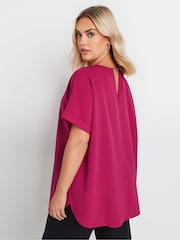 Yours Curve Pink Trim Neck Short Sleeve Blouse - Image 3 of 4