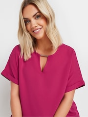 Yours Curve Pink Trim Neck Short Sleeve Blouse - Image 4 of 4