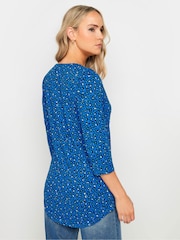 Albastru - Long Tall Sally Imprimeu animal 3/4 Sleeve Pintuck Henleys 100% Bumbac Top - Imaginea 3 din 5