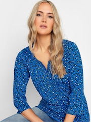 Albastru - Long Tall Sally Imprimeu animal 3/4 Sleeve Pintuck Henleys 100% Bumbac Top - Imaginea 4 din 5