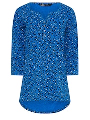 Albastru - Long Tall Sally Imprimeu animal 3/4 Sleeve Pintuck Henleys 100% Bumbac Top - Imaginea 5 din 5