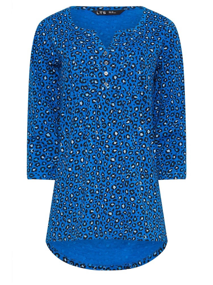 Albastru - Long Tall Sally Imprimeu animal 3/4 Sleeve Pintuck Henleys 100% Bumbac Top - Imaginea 5 din 5