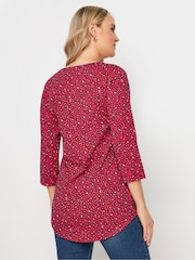 Long Tall Sally Pink Animal Print 3/4 Sleeve Pintuck Henley 100% Cotton Top - Image 2 of 5