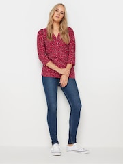 Long Tall Sally Pink Animal Print 3/4 Sleeve Pintuck Henley 100% Cotton Top - Image 4 of 5