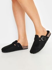 Long Tall Sally Black Faux Suede Footbed Clogs - Image 1 of 5
