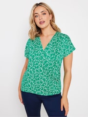 M&Co Green Floral Wrap Top - Image 1 of 5