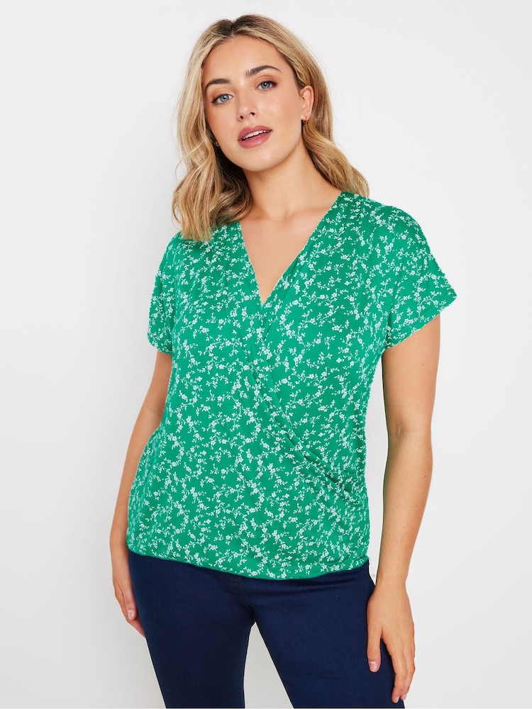 M&Co Green Floral Wrap Top - Image 1 of 5