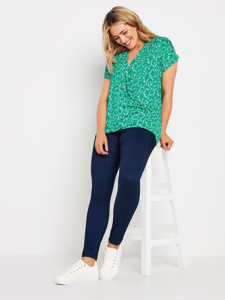 M&Co Green Floral Wrap Top - Image 2 of 5