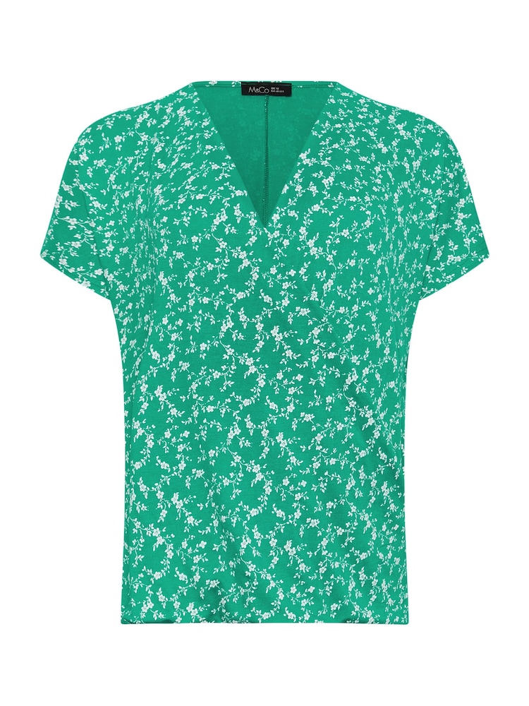 M&Co Green Floral Wrap Top - Image 5 of 5