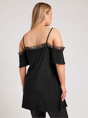 Yours Curve Black Lace Cold Shoulder Swing Top - Image 3 of 5