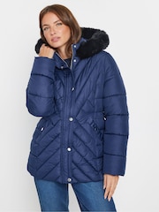 M&Co Blue Quilted Faux Fur Hooded Coat - Image 1 of 5