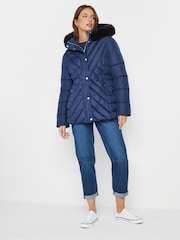 M&Co Blue Quilted Faux Fur Hooded Coat - Image 2 of 5