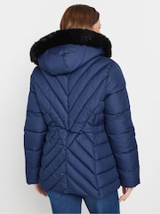 M&Co Blue Quilted Faux Fur Hooded Coat - Image 3 of 5