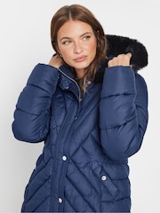 M&Co Blue Quilted Faux Fur Hooded Coat - Image 4 of 5