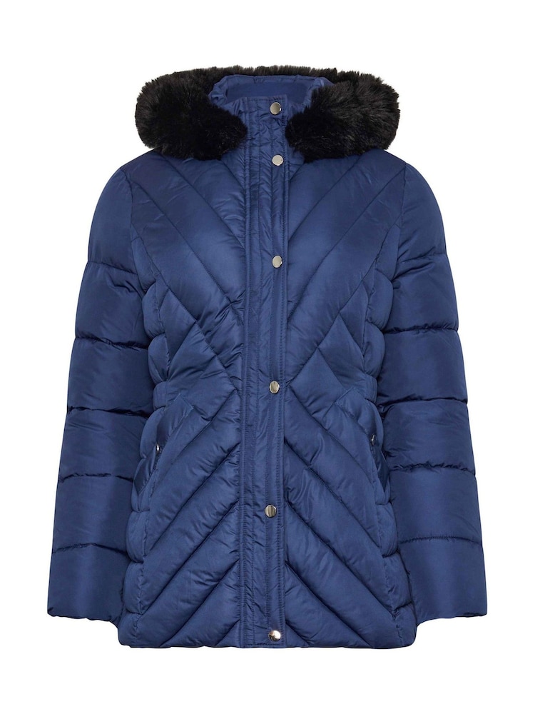 M&Co Blue Quilted Faux Fur Hooded Coat - Image 5 of 5