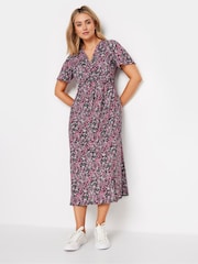M&Co Pink Floral Print Twist Front Short Sleeve Dress - Image 2 of 5