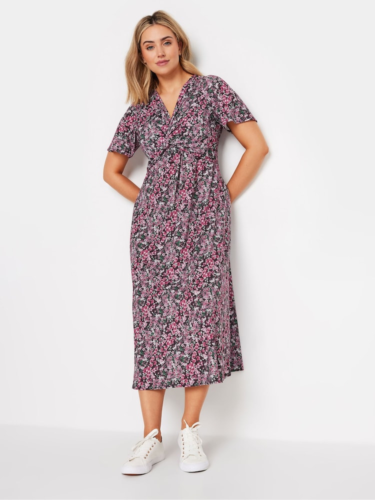 M&Co Pink Floral Print Twist Front Short Sleeve Dress - Image 2 of 5
