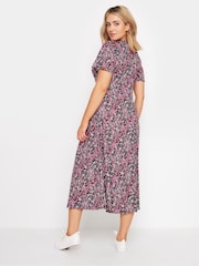 M&Co Pink Floral Print Twist Front Short Sleeve Dress - Image 3 of 5