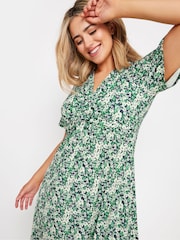 M&Co Green Floral Print Twist Front Short Sleeve Dress - Image 1 of 6