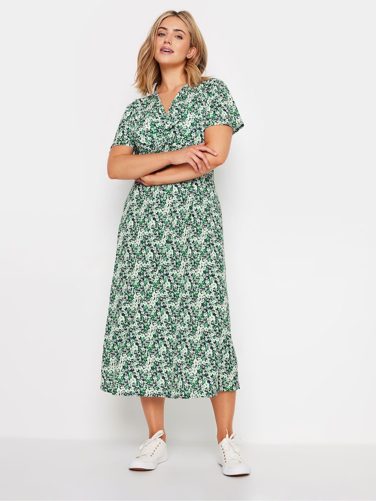 M&Co Green Floral Print Twist Front Short Sleeve Dress - Image 2 of 6