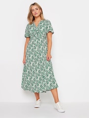 M&Co Green Floral Print Twist Front Short Sleeve Dress - Image 3 of 6