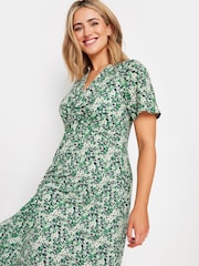 M&Co Green Floral Print Twist Front Short Sleeve Dress - Image 5 of 6