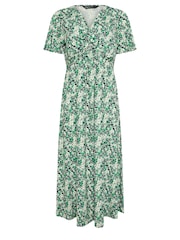 M&Co Green Floral Print Twist Front Short Sleeve Dress - Image 6 of 6