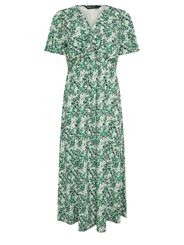 M&Co Green Floral Print Twist Front Short Sleeve Dress - Image 6 of 6