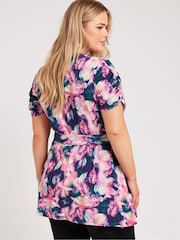 Yours Curve Pink London Tropical Wrap Top - Image 4 of 5