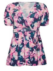 Yours Curve Pink London Tropical Wrap Top - Image 5 of 5
