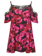 Yours Curve Pink/Black Lace Cold Shoulder Swing Top - Image 5 of 5